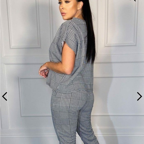 NWT Houndstooth Short Sleeve Boxy Loungewear Set Femme Luxe - Picture 3 of 4